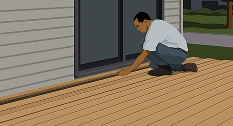 Illustration of a person installing decking boards Illustration of a person installing decking boards