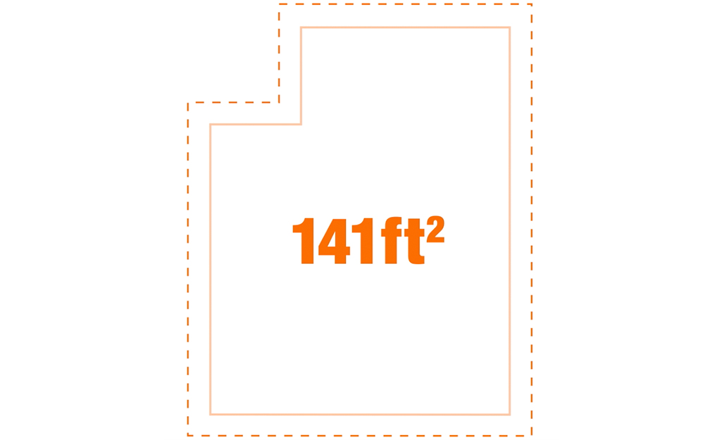 A diagram of a 141 square foot room.