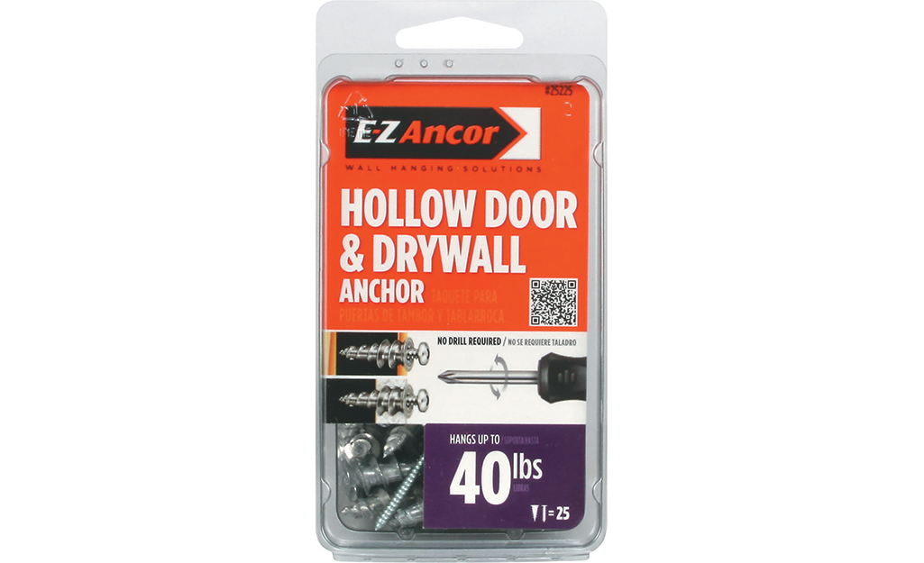 A package of hollow door and drywall anchors. A package of hollow door and drywall anchors.
