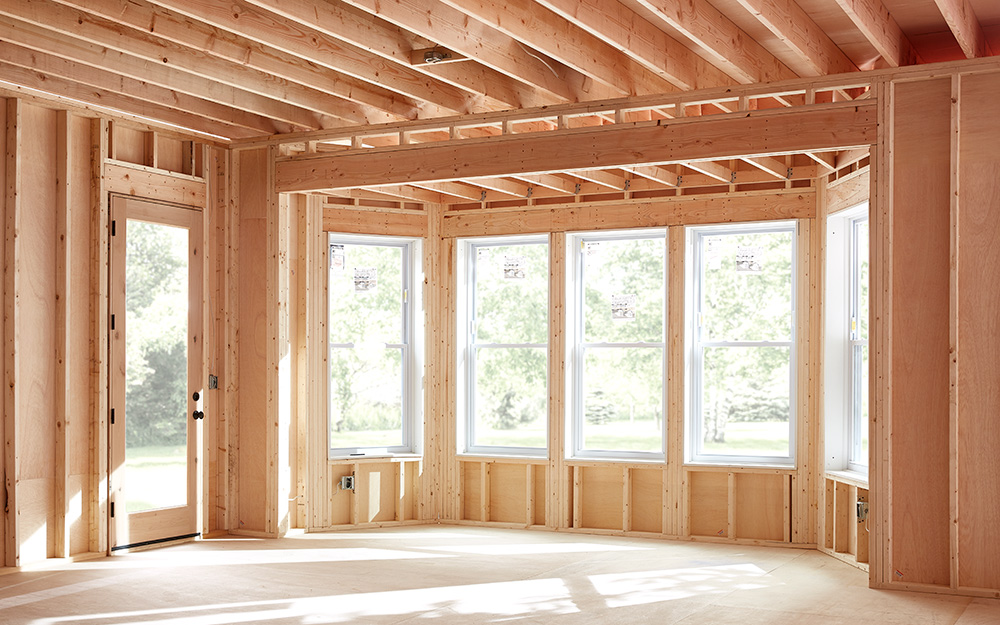 Framing and structural lumber installed in a home.