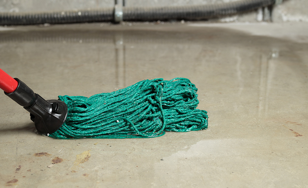 A person mopping a floor.