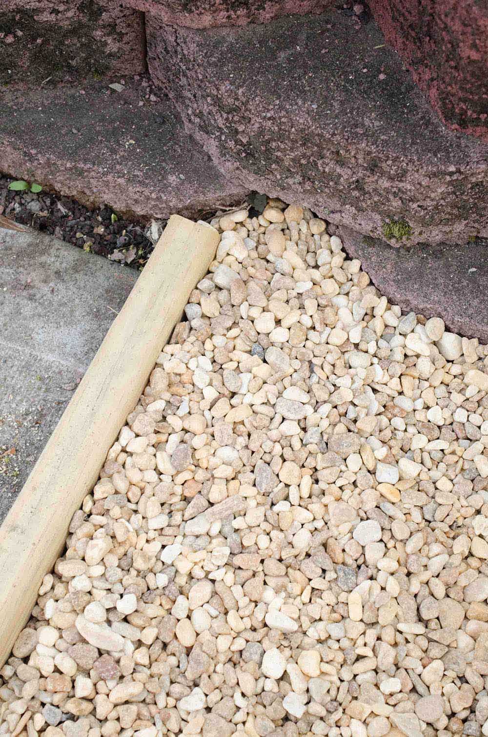 The edge of a gravel patio.