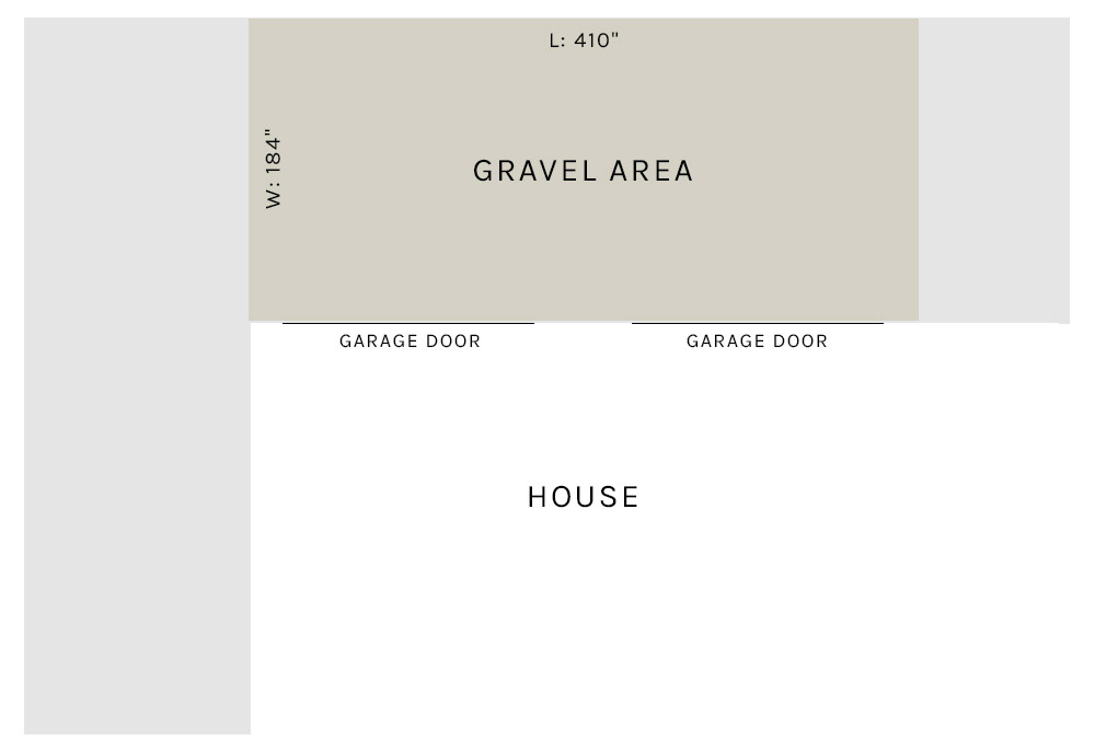 A diagram of a gravel patio with measurements.