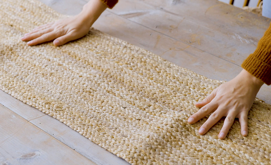 A natural fiber runner is added to the center of a table.