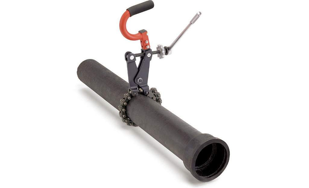 A chain-type cast-iron pipe cutter.