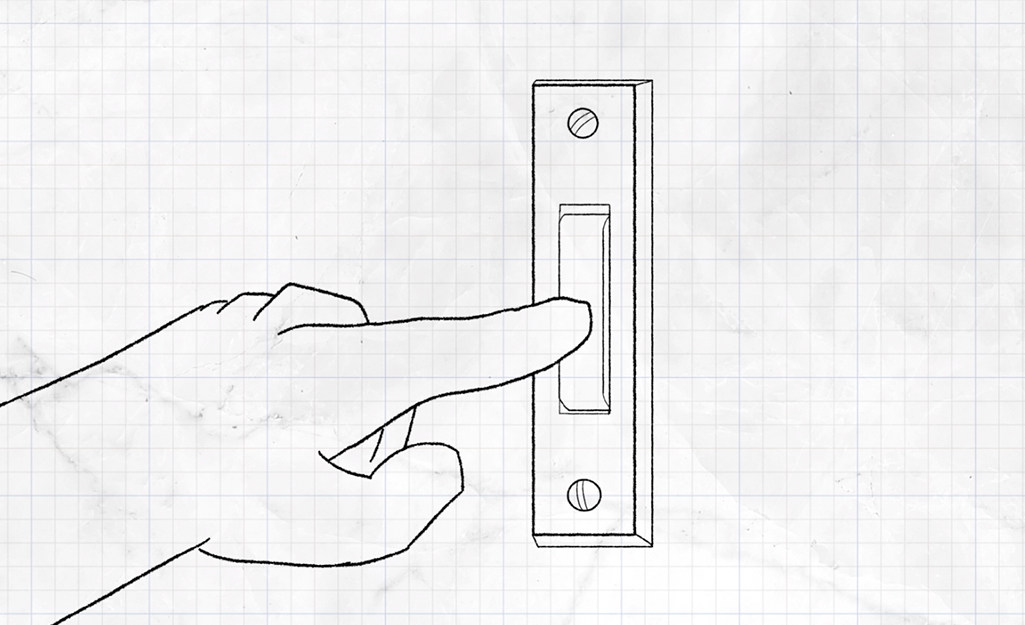 An illustrated hand pushing a doorbell.