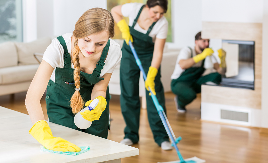 People cleaning their space.