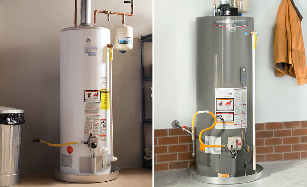 A side by side of two water heater tanks.
