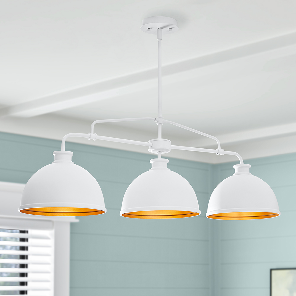 A white hanging light fixture.