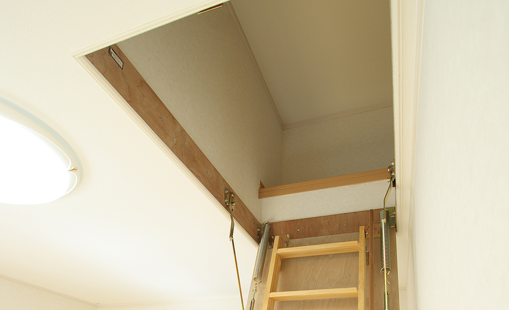 An open access hatch and attic ladder.