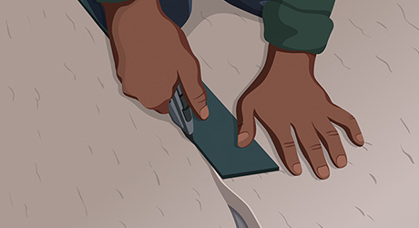 Step 3: Person Cutting Carpet with Carpet Knife Step 3: Person Cutting Carpet with Carpet Knife