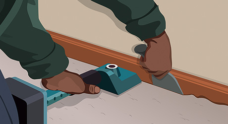Step 8: Person Using Knee Kicker and Carpet Tucker to Anchor and Tuck Carpet Step 8: Person Using Knee Kicker and Carpet Tucker to Anchor and Tuck Carpet