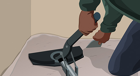Step 9: Person Power Stretching Carpet with Stretcher and Carpet Tucker Step 9: Person Power Stretching Carpet with Stretcher and Carpet Tucker