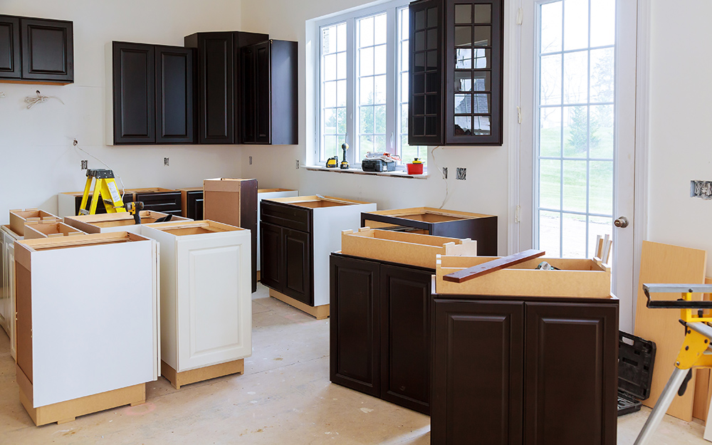 Uninstalled kitchen cabinets ready to be inspected.