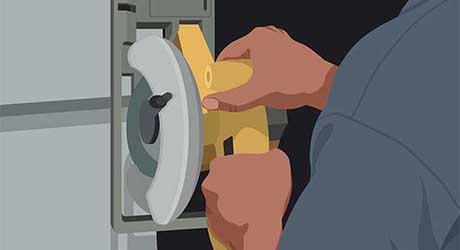 Illustration of person cutting the siding of a home exterior for new window installation. Illustration of person cutting the siding of a home exterior for new window installation.