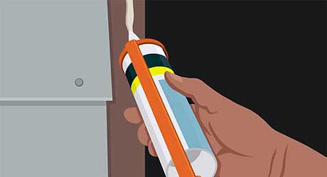 Illustration of person caulking the molding of window installation area. Illustration of person caulking the molding of window installation area.