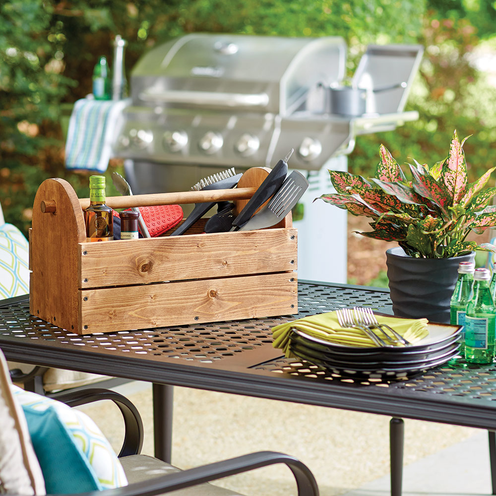 A completed DIY grilling caddy.