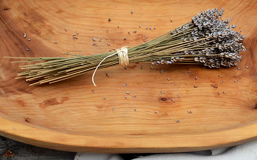 Lavender stems in a bowl