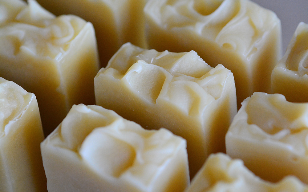 Freshly sliced soap curing. Freshly sliced soap curing.