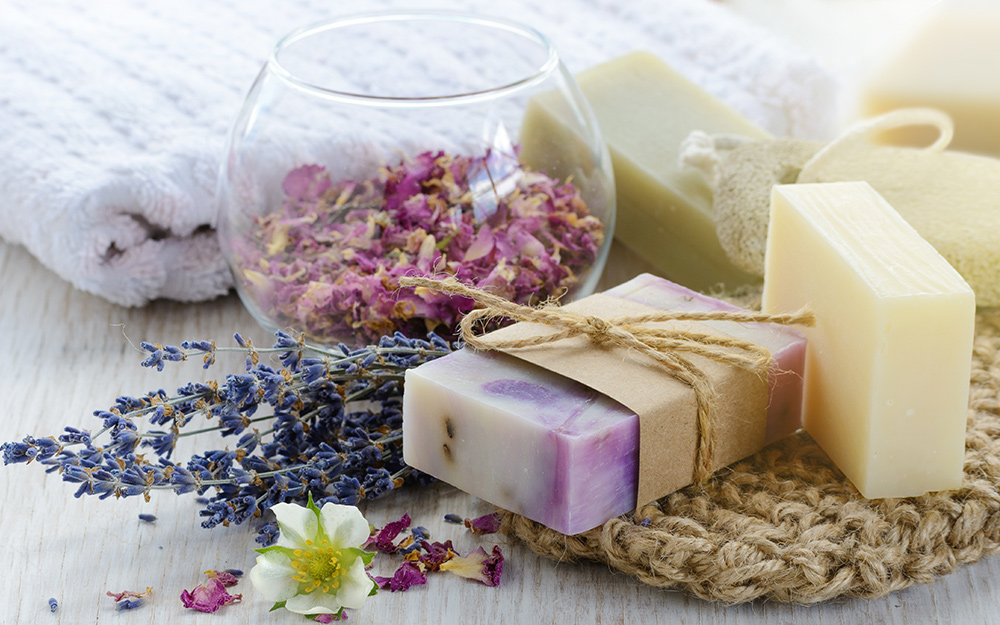 Homemade soap on a table. Homemade soap on a table.