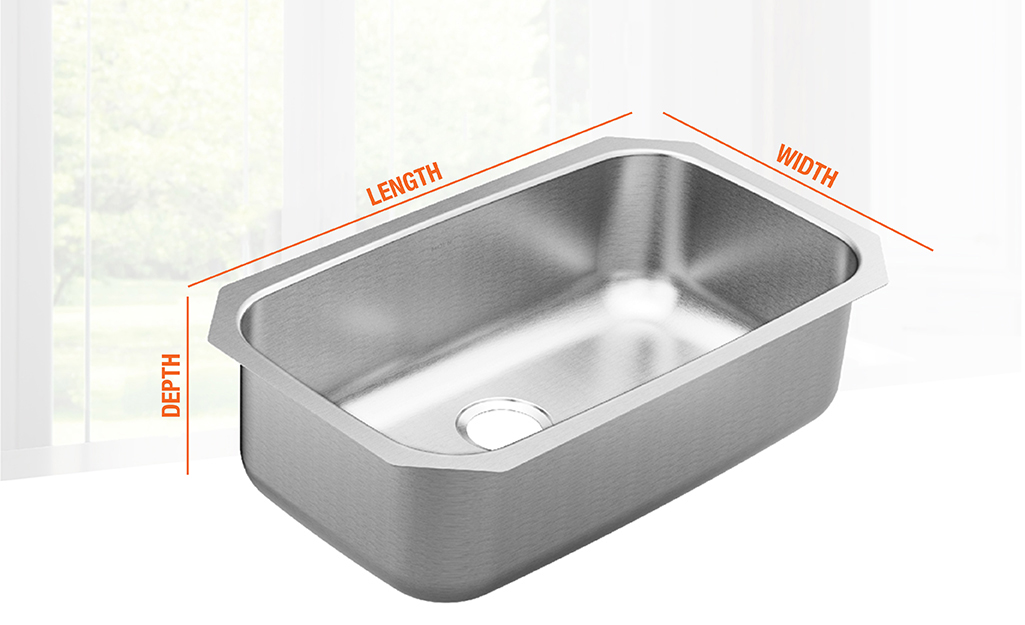A diagram illustrates how to measure your sink's length, width and depth.