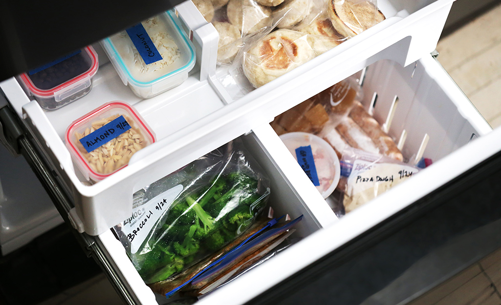 A well-organized freezer drawer. 