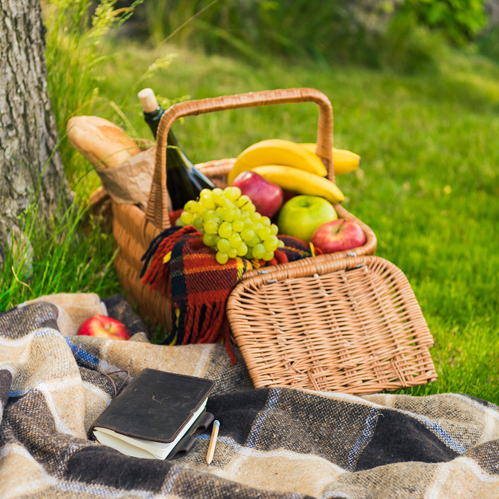 picnic basket with food