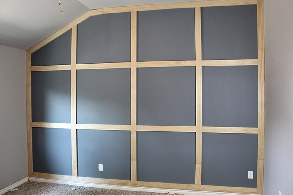 A painted accent wall with trim.