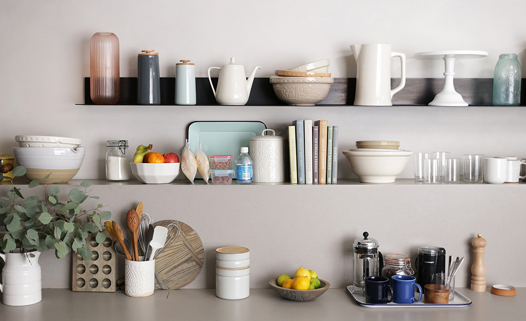 A kitchen is organized for guests. A kitchen is organized for guests.