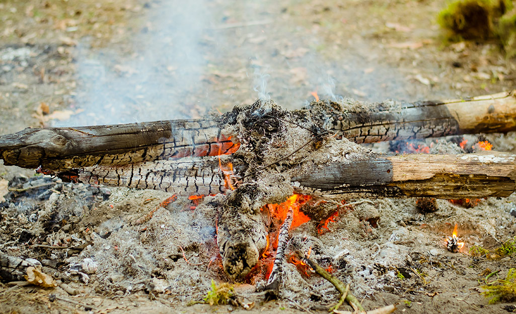 Wood and ground smoldering right after a fire. Wood and ground smoldering right after a fire.