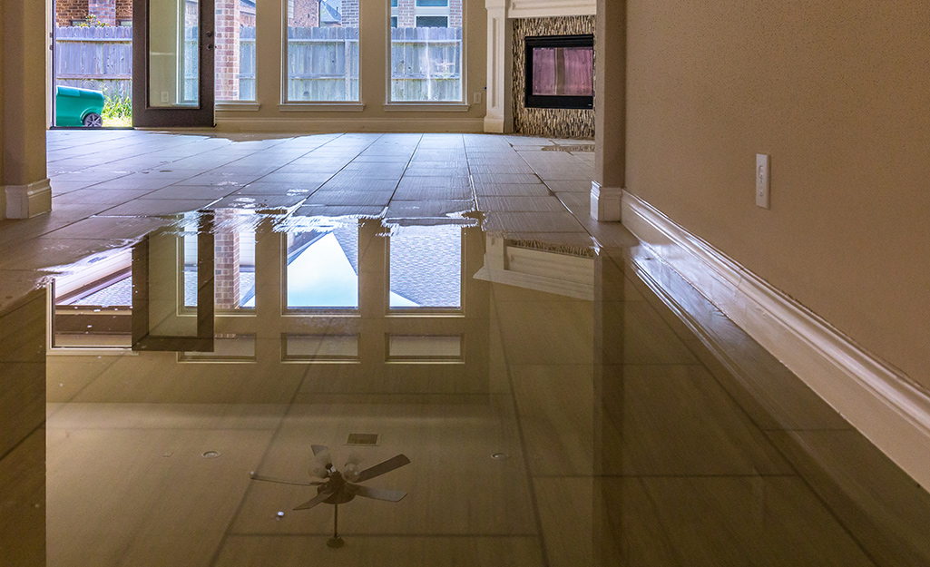 A home with flooded floors. A home with flooded floors.