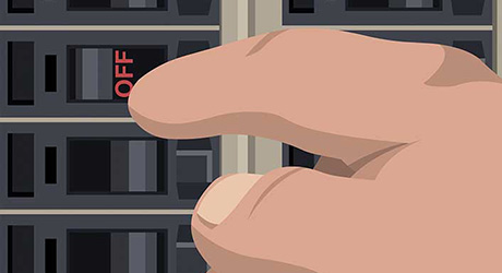 a person's hand turning off the circuit breaker a person's hand turning off the circuit breaker