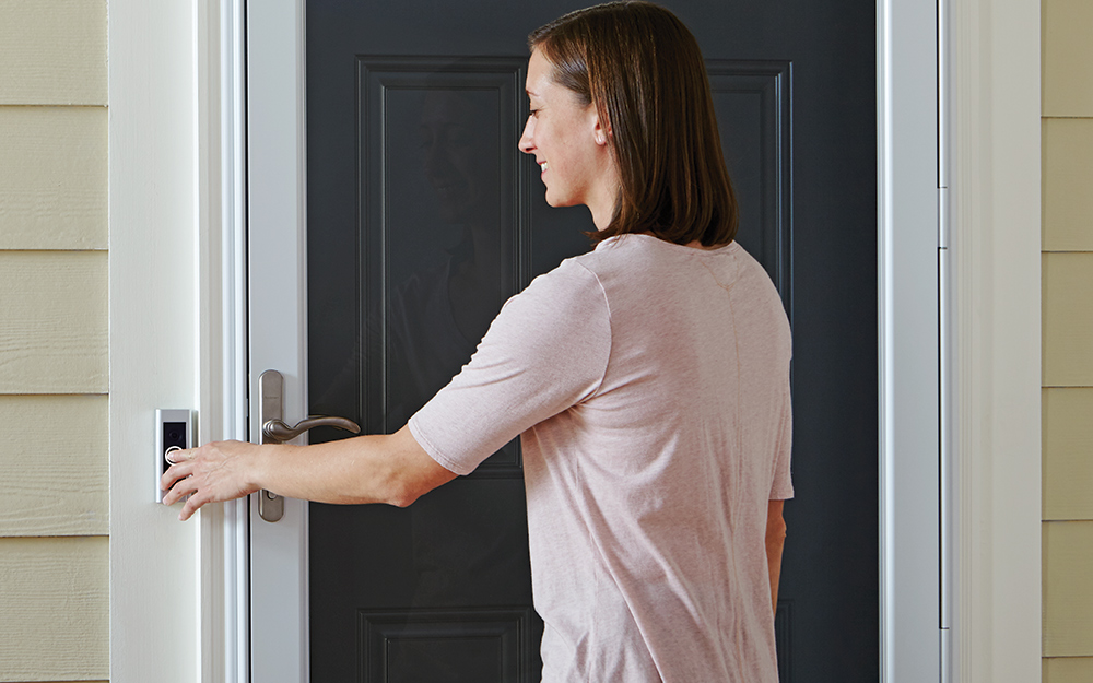 The camera in a smart doorbell is activated when a visitor rings the bell.