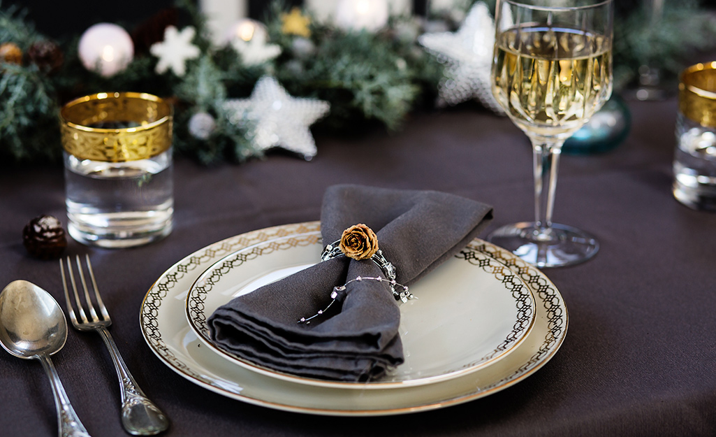 A New Year's Eve themed table setting. A New Year's Eve themed table setting.