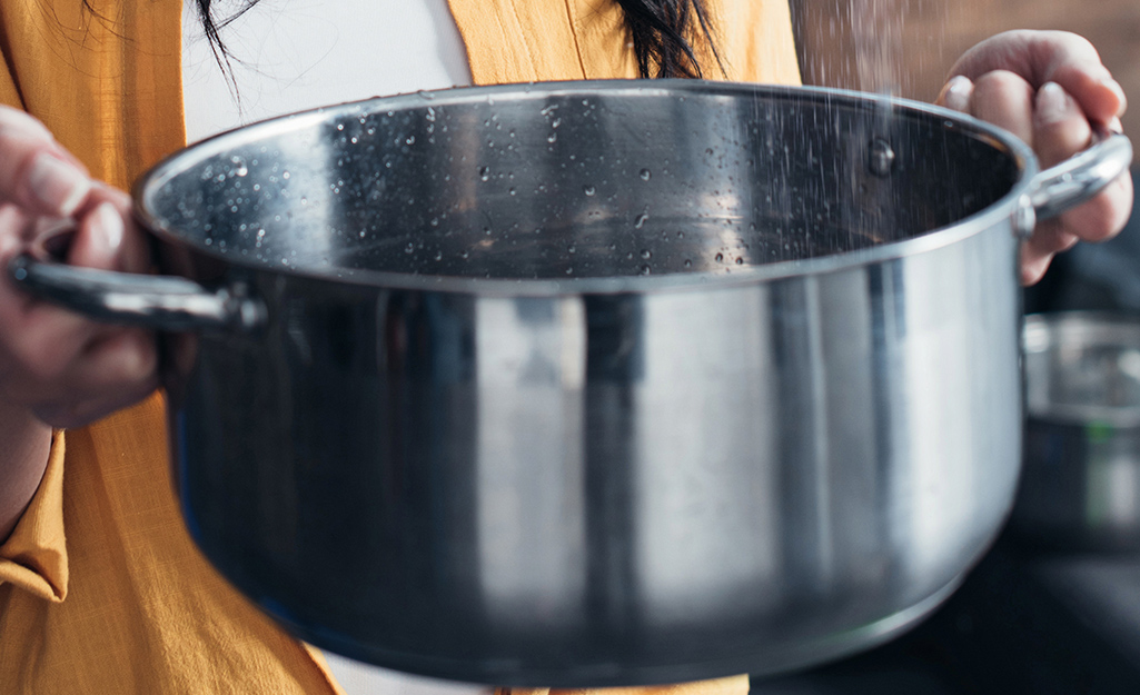 a person holding a pot full of water