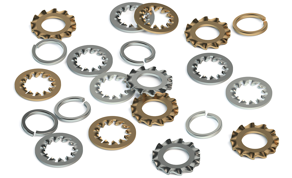 Different types of lock washers against a white background.