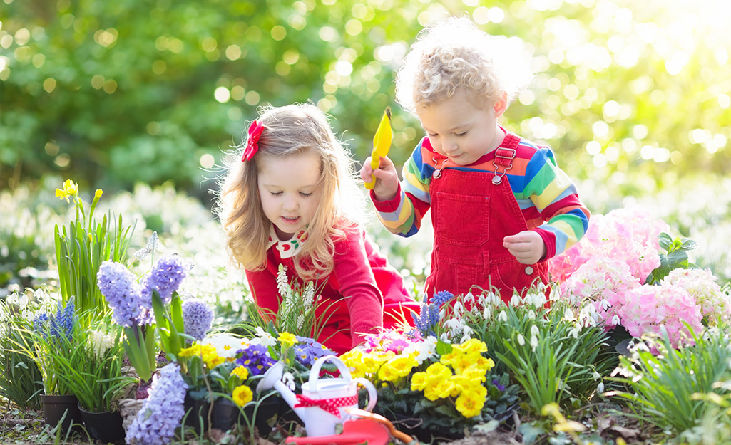 Children in a spring garden