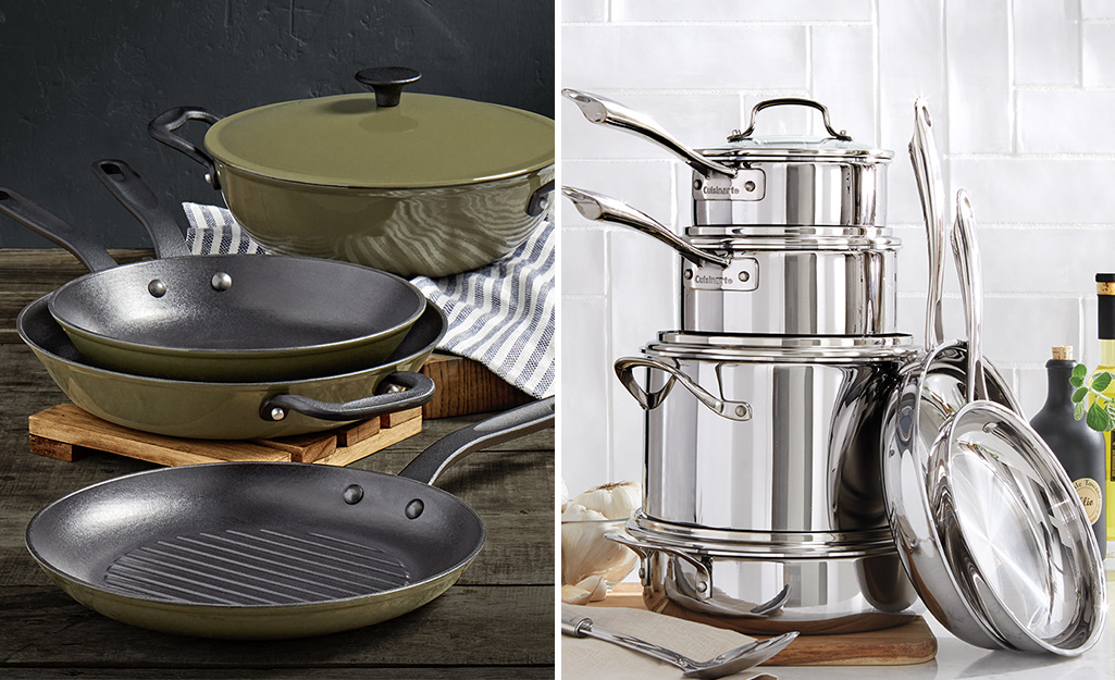Cast iron cookware and stainless steel cookware for induction cooktop