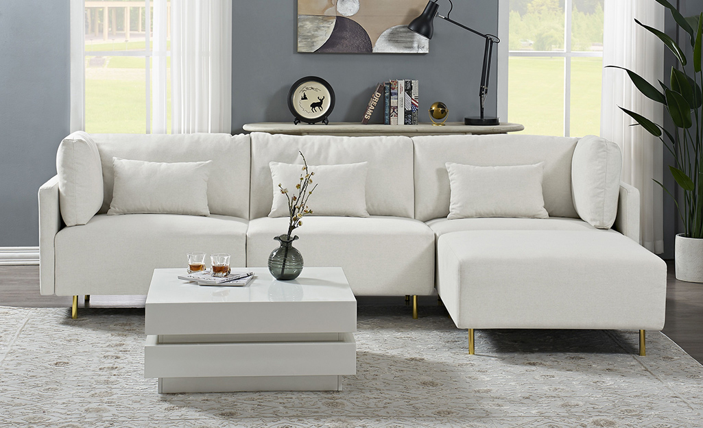 An all-white living room.