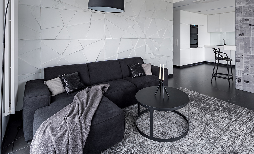 A gray and black living room color scheme.