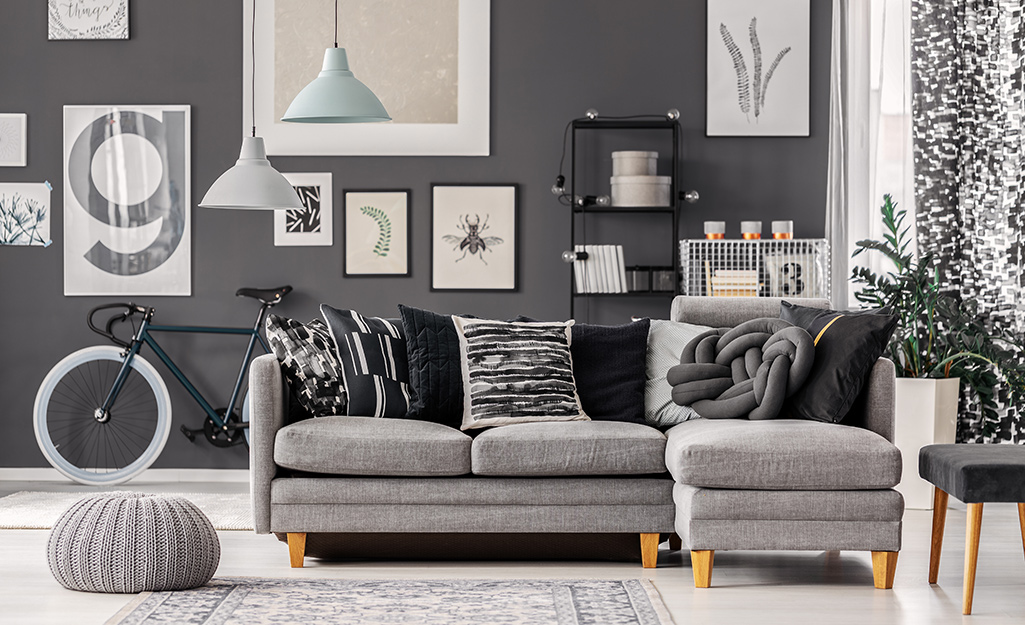 A gray and black living room color scheme.
