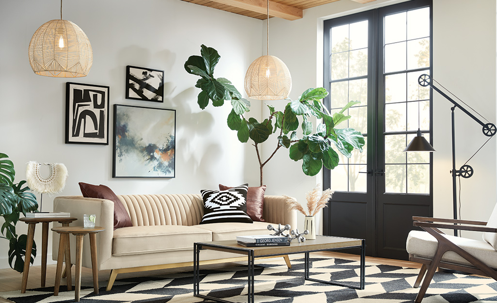 A living room with modern decor.