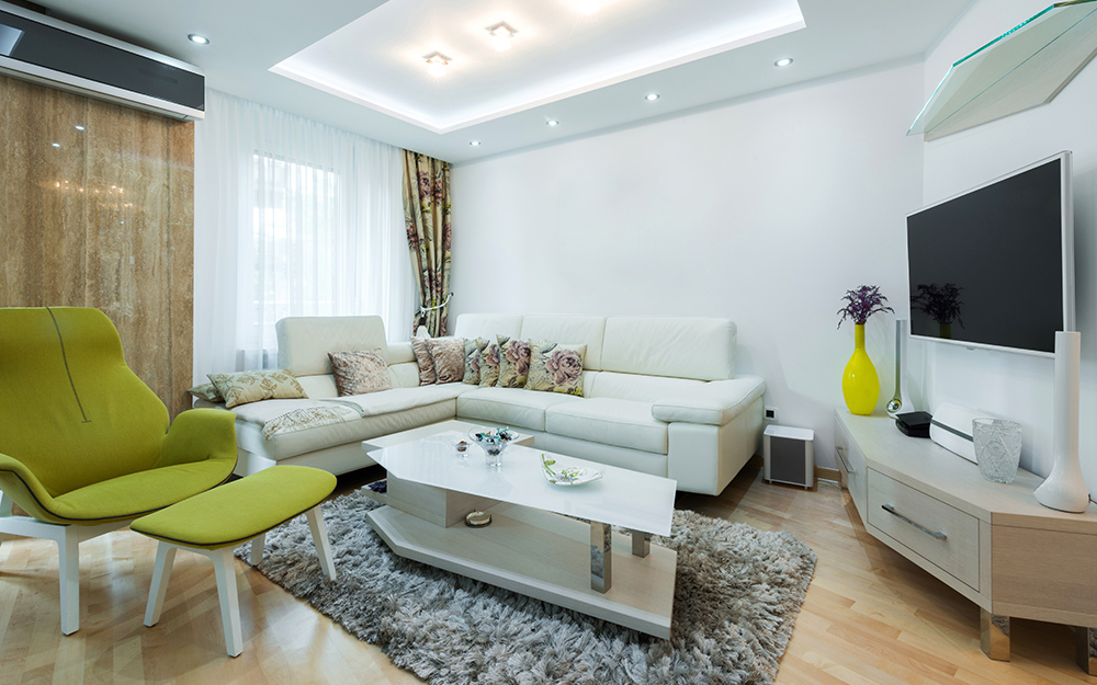 A living room featuring recessed lighting