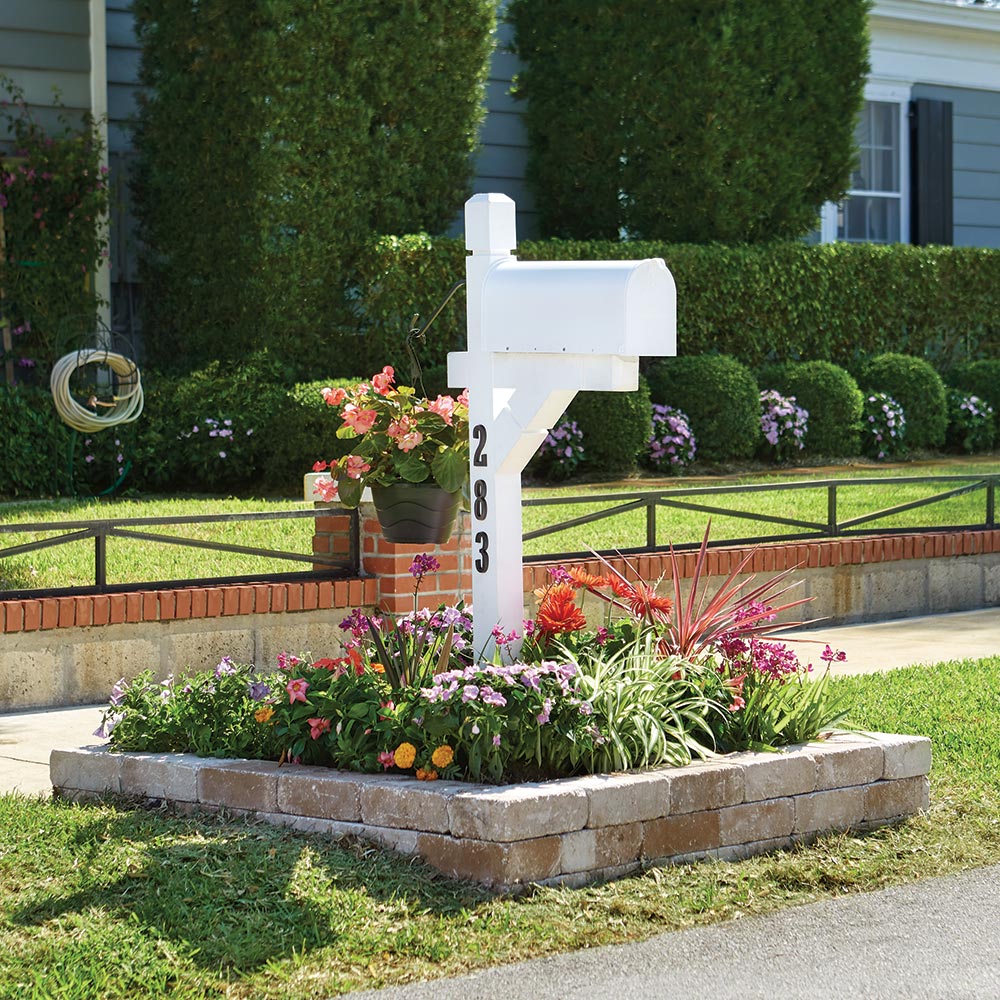 Flowers surrounding a mailbox 