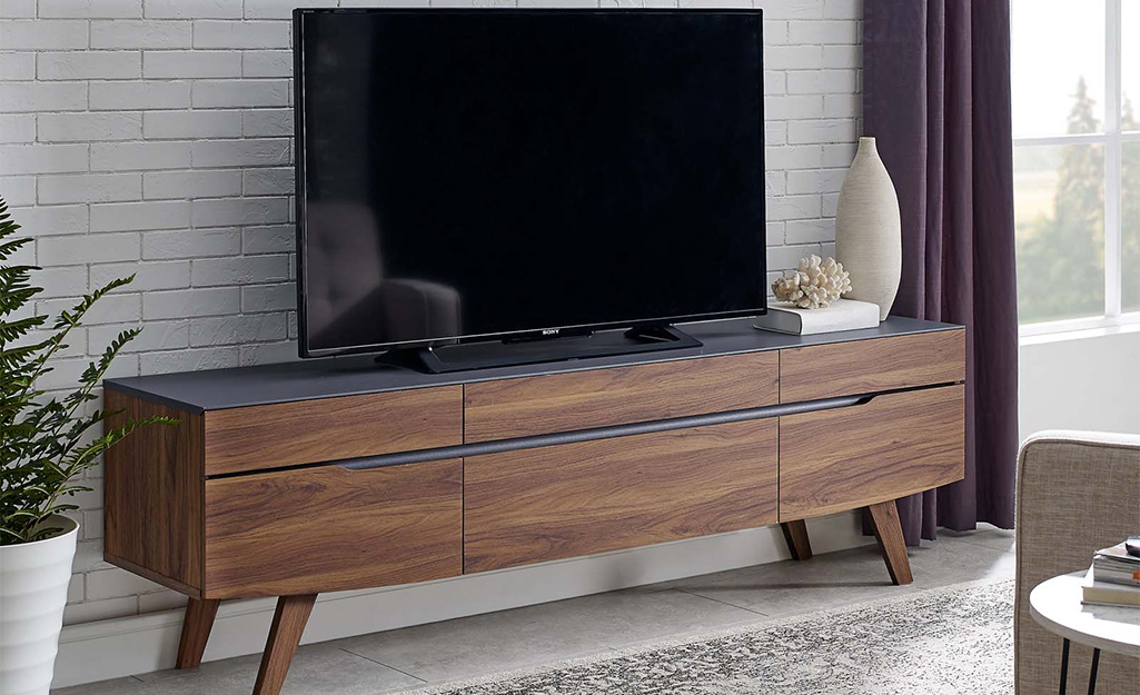 A TV stand with a low, modern profile. 