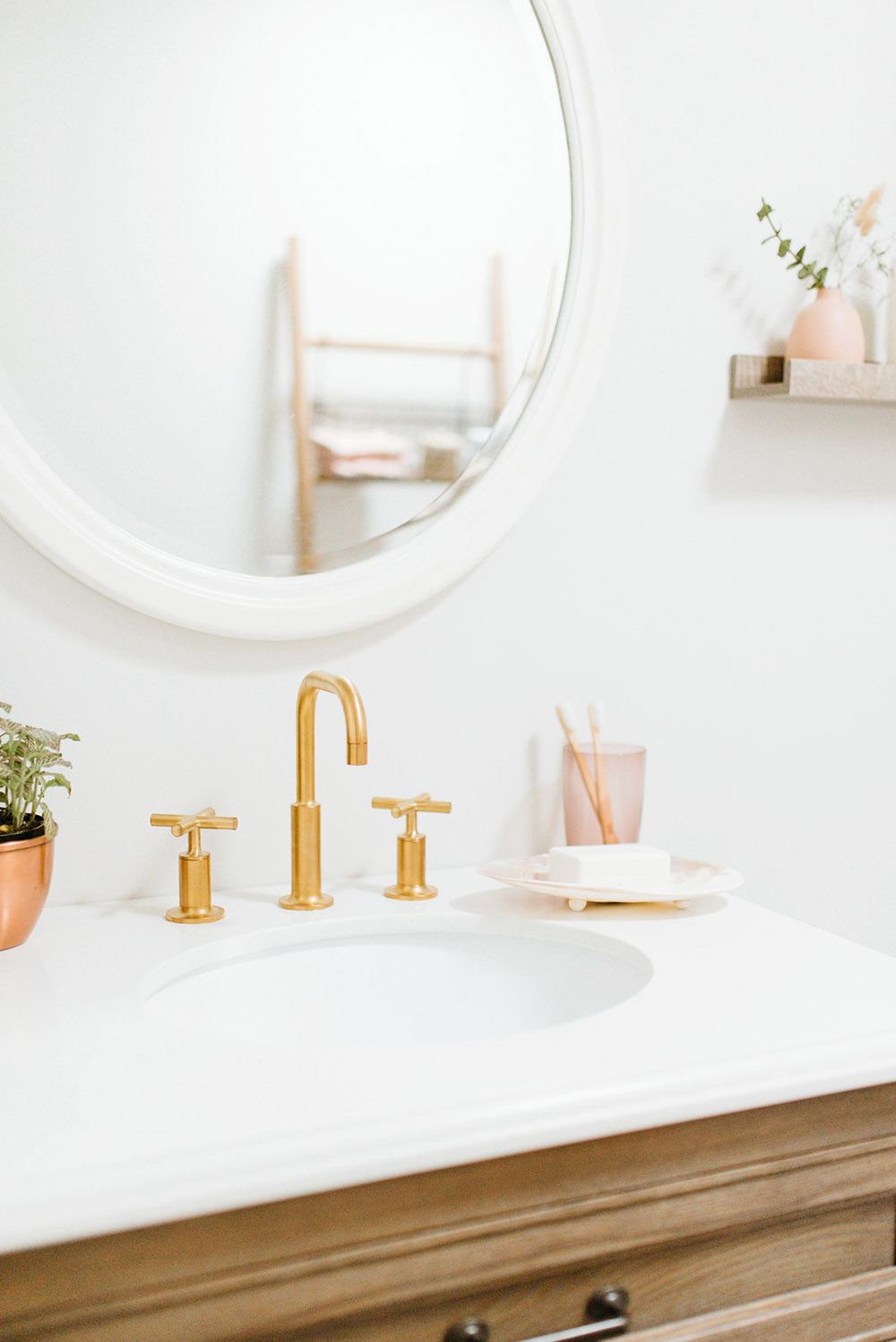 Bathroom of the Week: Modern Style in White, Wood and Brass