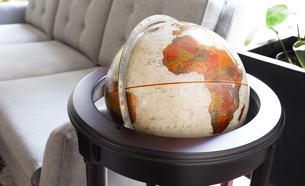 A globe used as a piece of decor in a modern learning space.