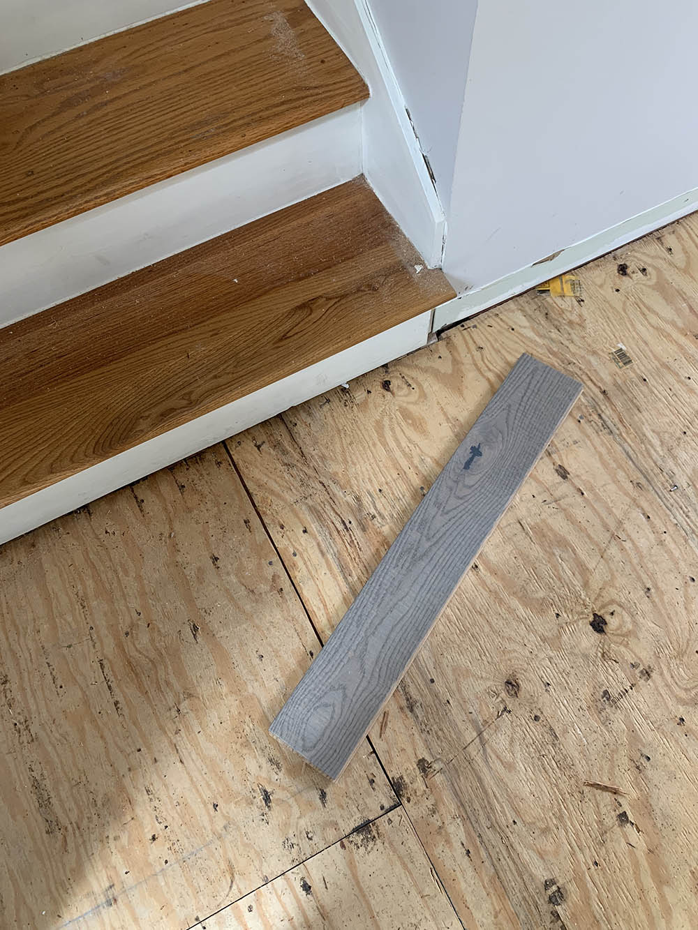 A sample of light hardwood flooring laid on a subfloor. A sample of light hardwood flooring laid on a subfloor.