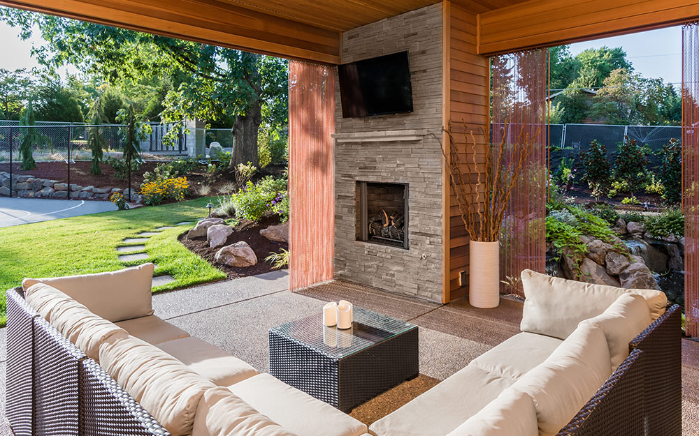 outdoor stone fireplace