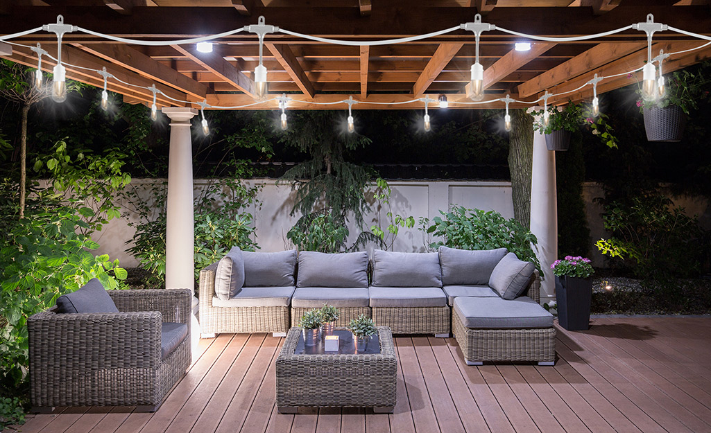 Outdoor patio with string lights